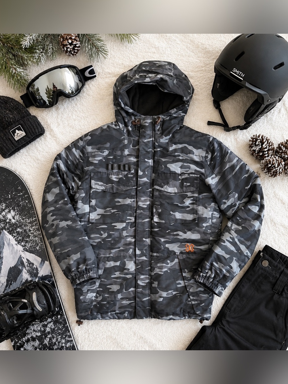X Games Gray Camo Hooded Ski Snowboard Jacket Insulated Winter Coat Size S